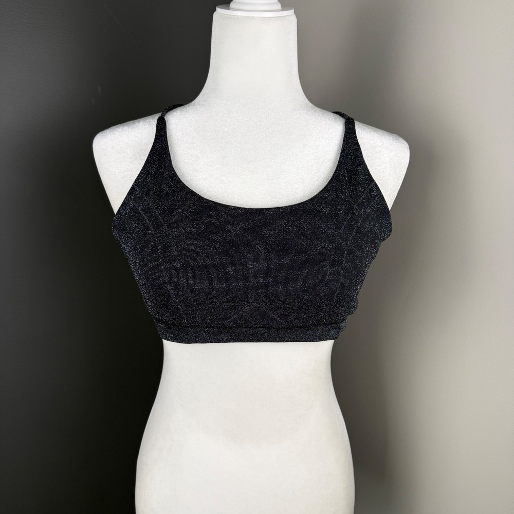 Fabletics Woman's Sparkle Black Low Impact Seamless Strappy‎ Sports Bra- Small